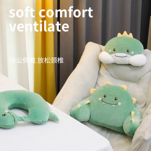 驾车枕 卡通可爱汽车头枕恐龙汽车座椅靠背汽车头枕腰靠套装