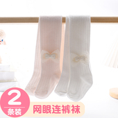 袜连脚外穿网眼蝴蝶结婴儿打底裤 宝宝连裤 棉女童连体裤 薄款 袜夏季