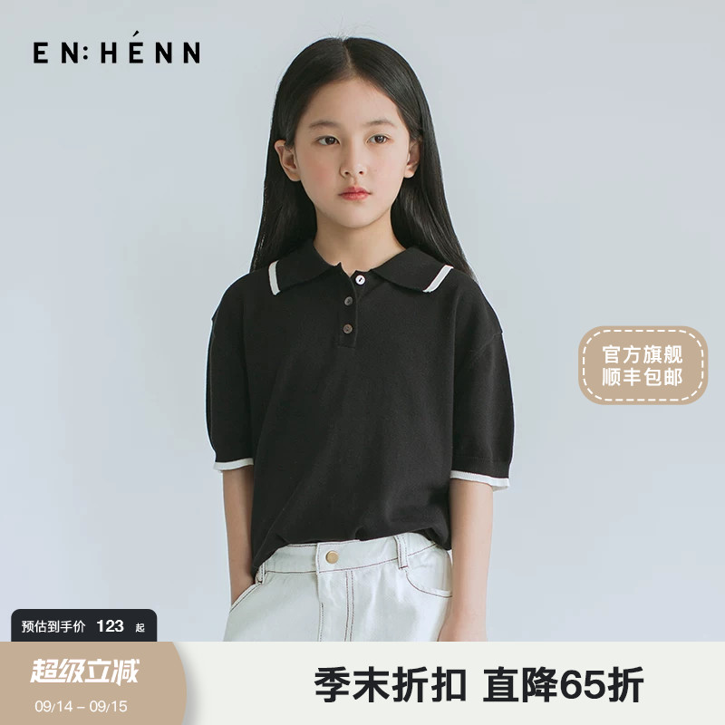 ENHENN女童短袖t恤撞色纯棉翻领图片