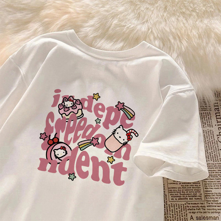 2026新款凯蒂猫纯棉短袖女童夏季多巴胺印花t恤薄款透气圆领上衣,童装/婴儿装/亲子装,T恤,淘宝优惠券,粉丝福利购,淘宝优惠卷