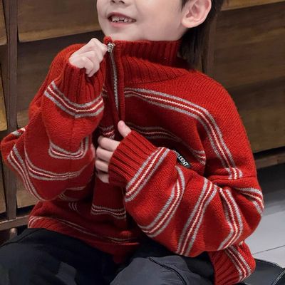 男童半拉链毛衣新款秋冬针织上衣