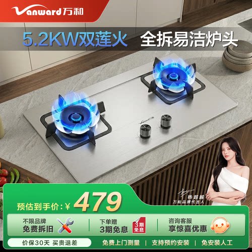 万和不锈钢燃气灶具煤气灶双灶嵌入式天然气液化炉台B9