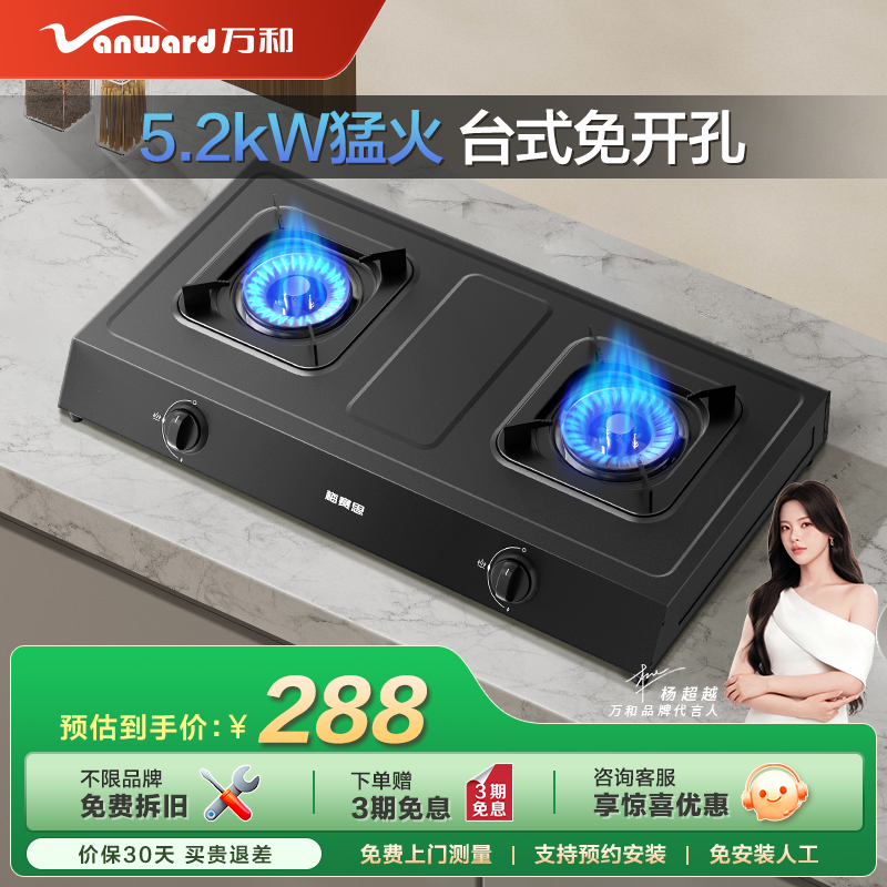 万和不锈钢煤气双家用天然气炉灶具台式燃气灶液化气D9