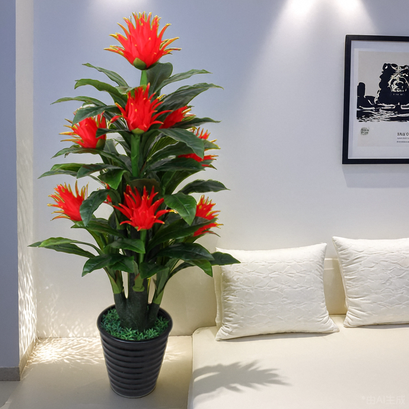 假花仿真花摆设客厅电视柜装饰摆件红掌绿植鸿运当头落地植物造景