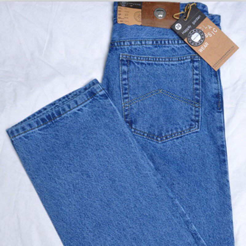苹果牛仔裤官方正品宽松直筒高腰中老年高档纯棉秋冬厚款