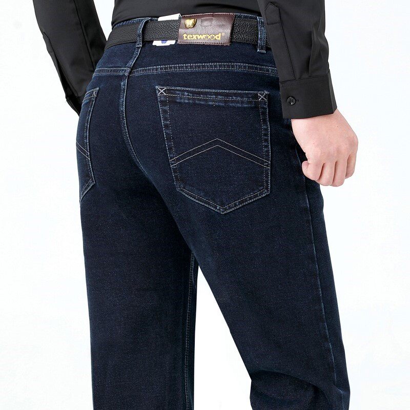 苹果牛仔裤男正品秋冬厚款男士高档品牌高腰直筒宽松纯棉长裤商务