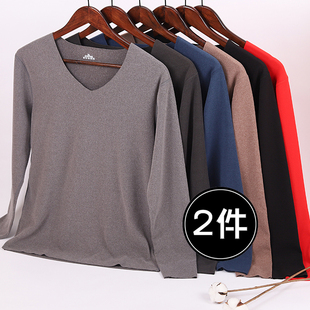 V领内衣打底衫 2件 德绒修身 T恤男加绒加厚秋冬季 无痕发热保暖长袖