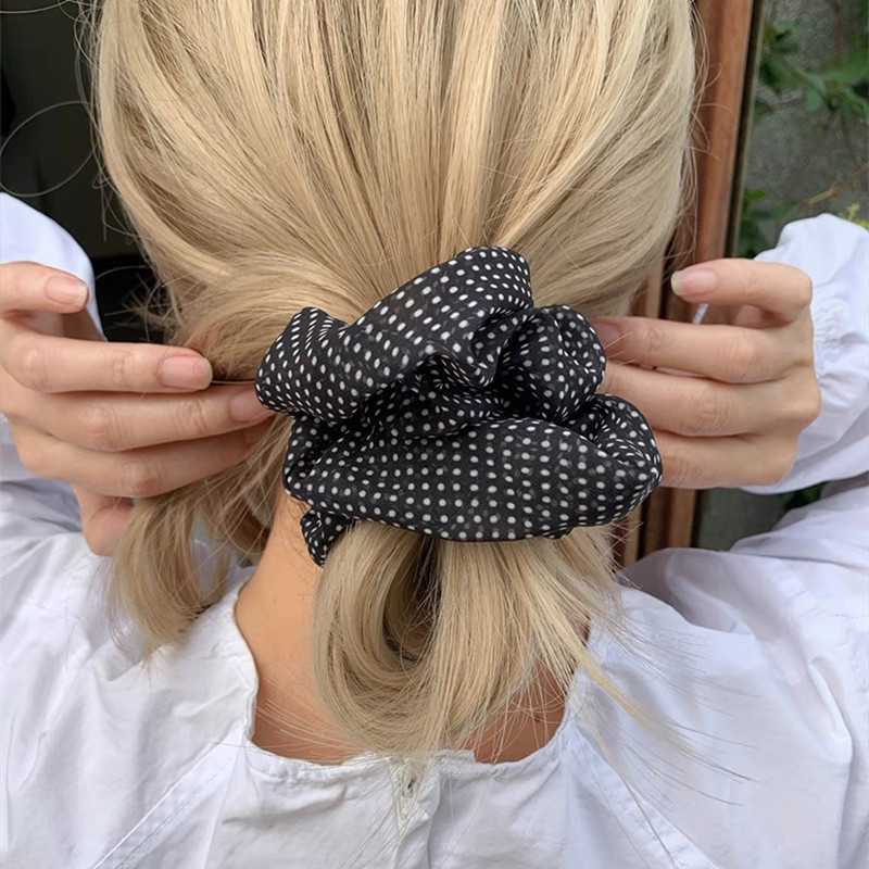 韩系简约网纱波点大肠发圈高级感气质温柔复古头绳大号头花头饰女