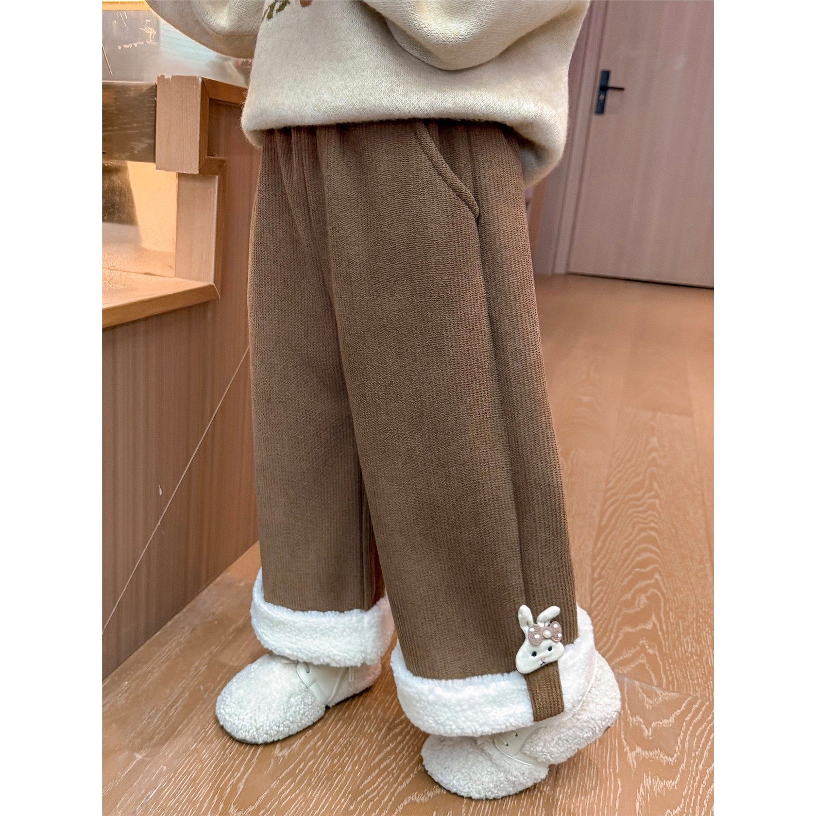 女小童加绒阔腿裤秋冬款2025新款女宝宝休闲长裤儿童加厚直筒裤子,女装/女士精品,卫裤,淘宝优惠券,粉丝福利购,淘宝优惠卷