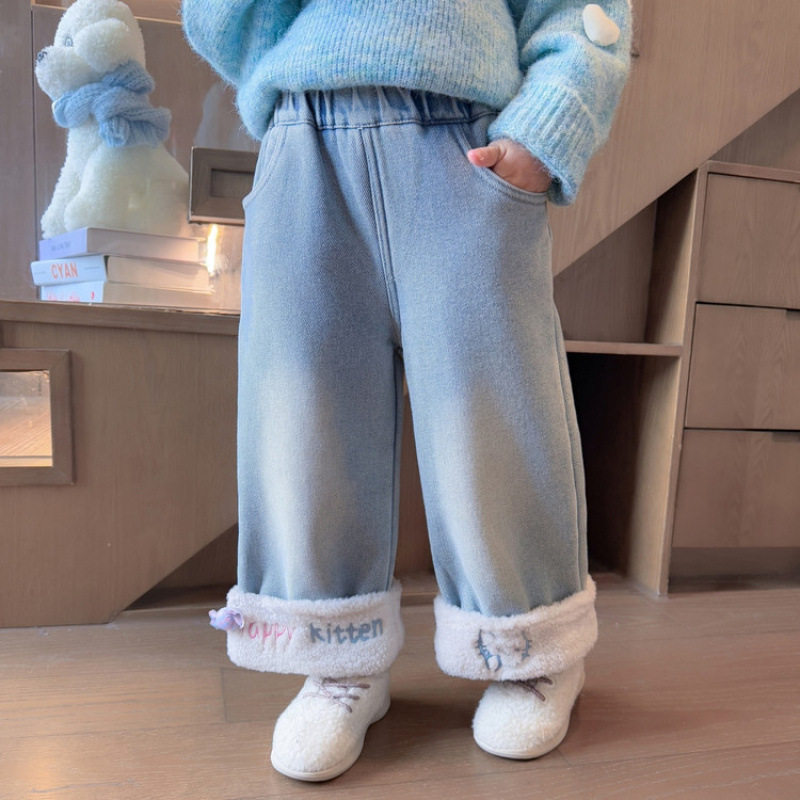 女童加绒裤子冬装2025新款时髦儿童冬季牛仔裤洋气宝宝加厚直筒裤,童装/婴儿装/亲子装,儿童牛仔裤,淘宝优惠券,粉丝福利购,淘宝优惠卷