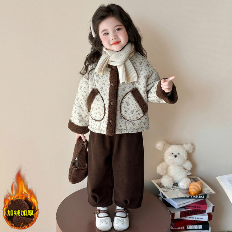 女童洋气皮毛一体外套儿童秋冬款2025新款女宝宝加绒碎花呢子上衣,户外/登山/野营/旅行用品,作训外套/套装/野战套装,淘宝优惠券,粉丝福利购,淘宝优惠卷