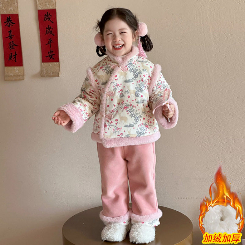 女童年服冬装套装2025新款儿童加绒加厚梅花拜年棉服宝宝冬季套装,童装/婴儿装/亲子装,唐装,淘宝优惠券,粉丝福利购,淘宝优惠卷