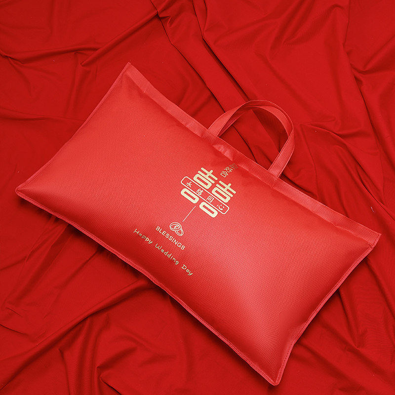 结婚枕芯包装袋枕头喜被收纳袋超大红色手提陪嫁刺绣四件套礼品袋