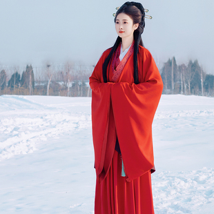 魏晋风汉服女南北朝红色大袖儒中国风晋制交领广袖襦裙侠客风套装