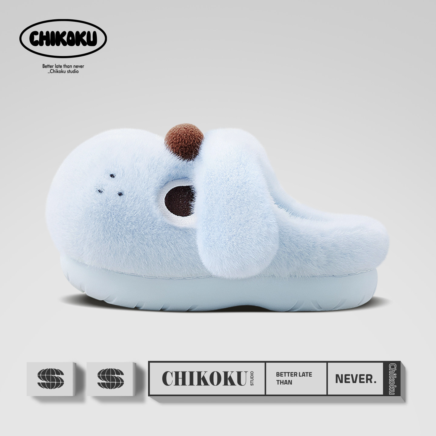 chikoku可爱小狗阿泽棉拖鞋女冬居家室内情侣厚底卡通毛绒拖鞋男