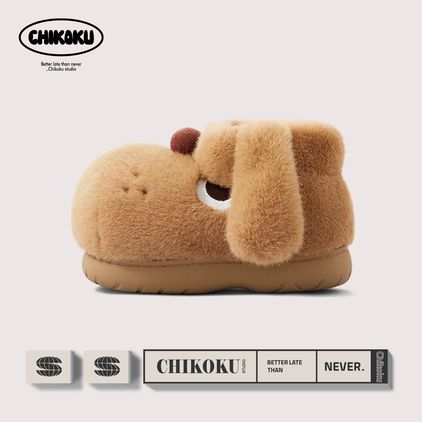 chikoku小狗阿泽棉靴冬居家亲子/大象芽芽棉拖鞋包跟情侣室内保暖