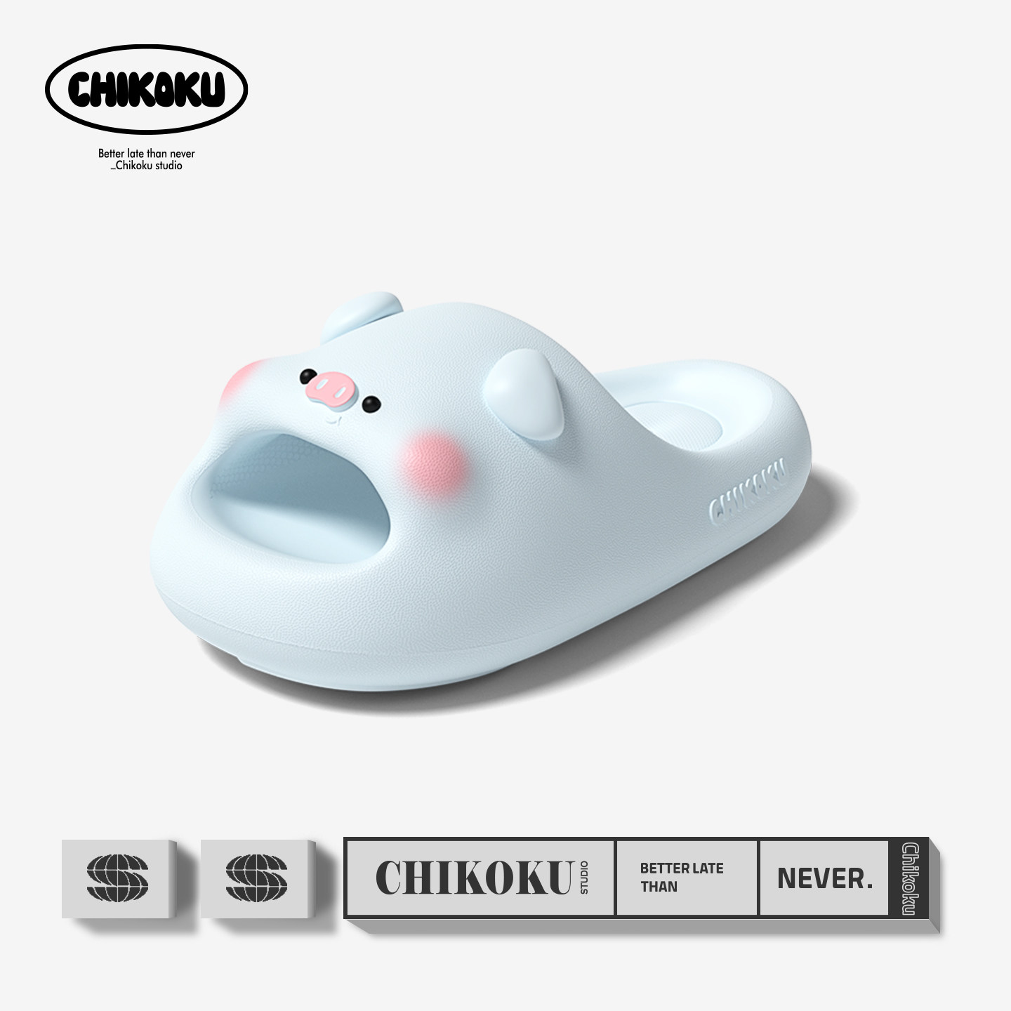 chikoku可爱小猪足弓支撑拖鞋女夏新款居家洗澡厚底情侣外穿凉拖