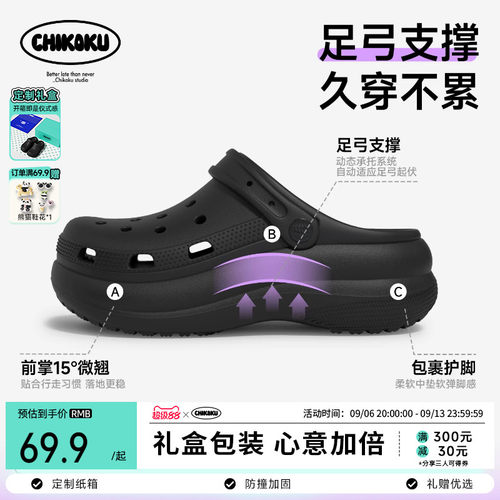 chikoku麻薯高足弓防滑洞洞鞋女