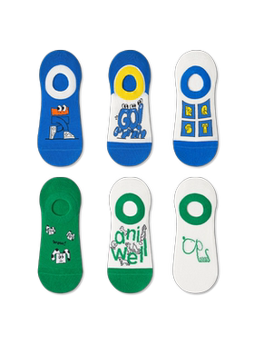 chikoku趣味提花船袜女浅口夏季7A抑菌防掉跟薄款吸汗情侣船袜男