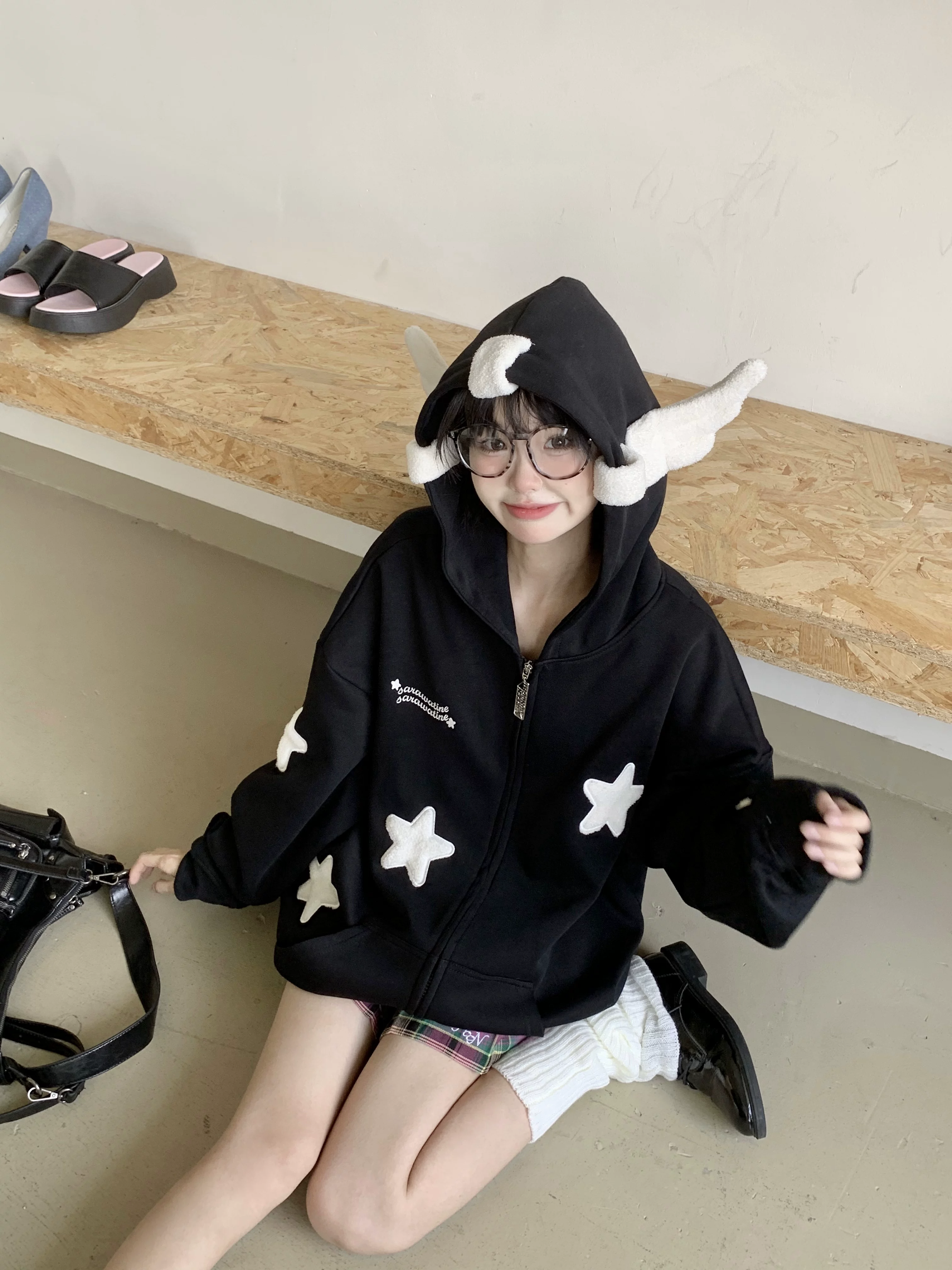 Милый толстовка с капюшоном, oversize