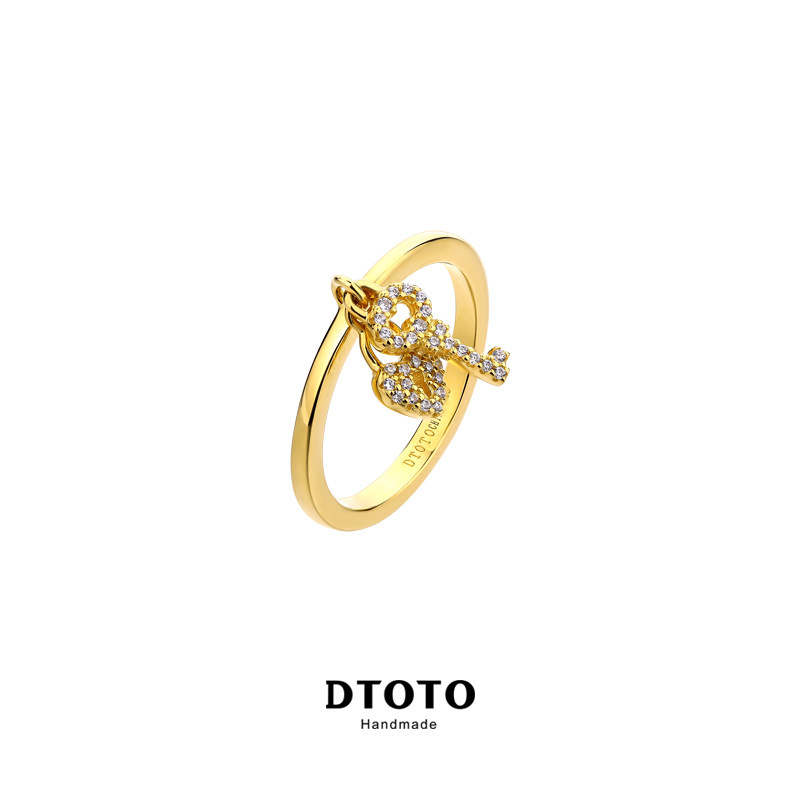 DTOTO日韩心锁钥匙925纯银金色戒指锁住爱意表达情意女戒送女友