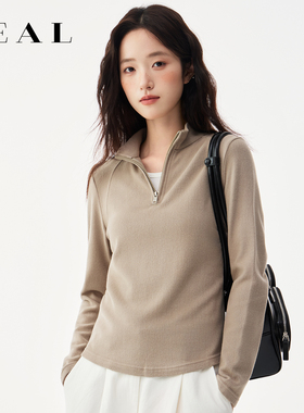 半高领德绒打底衫女秋冬内搭双面磨毛外穿洋气百搭半拉链长袖上衣