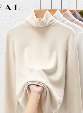 桑蚕丝羊毛德绒打底衫女秋冬内搭堆堆领双面磨毛加厚发热保暖上衣