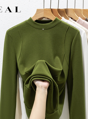 双面德绒打底衫女秋冬内搭天丝莱赛尔发热磨毛桑蚕丝羊毛保暖上衣