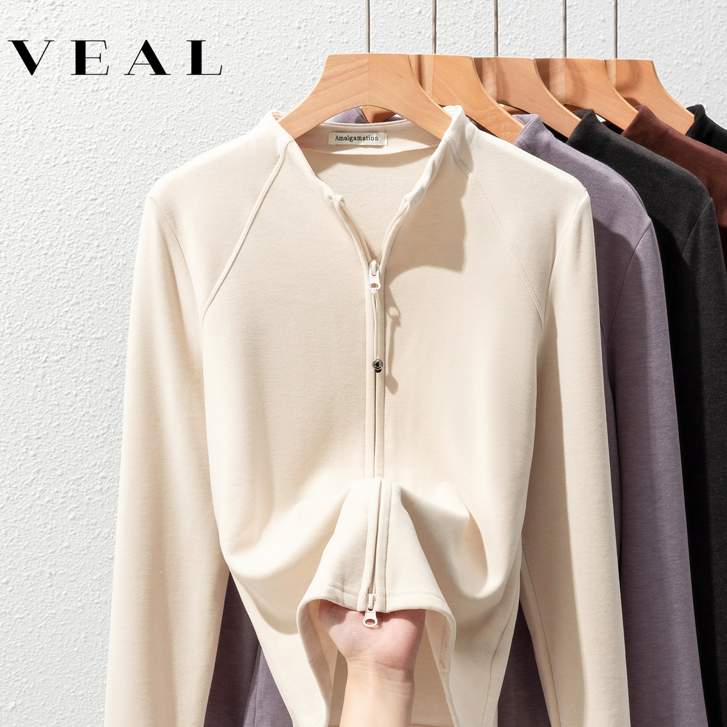 双面磨毛德绒打底衫女拉链卫衣