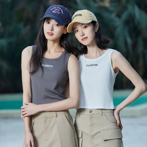 字母刺绣工字吊带小背心女夏外穿