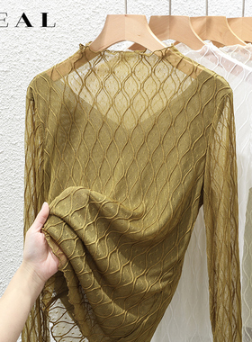 蕾丝打底衫女春秋款内搭薄款白色半高领万能洋气高端新款黑色小衫