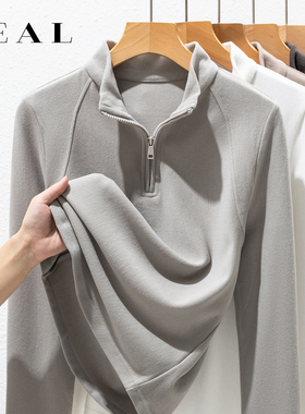 双面德绒打底衫女秋冬外穿半拉链卫衣半高领内搭发热磨毛保暖上衣