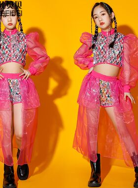 女孩时髦亮片演出服纱裙长裙t台走秀服女童炸街表演服影楼写真服