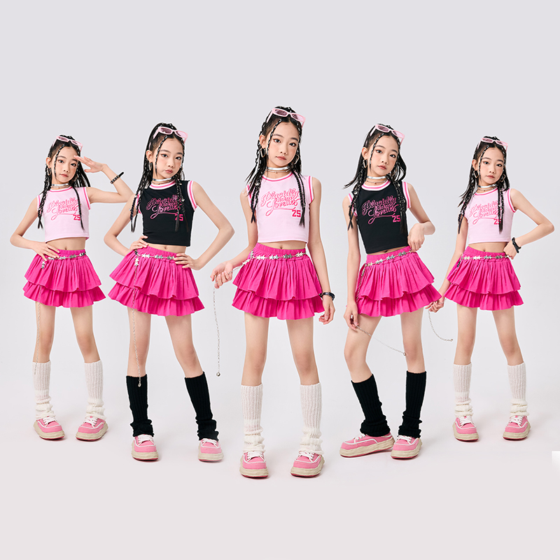 女童爵士舞服装jazz时髦女孩走秀表演服少儿街舞潮服儿童演出服夏