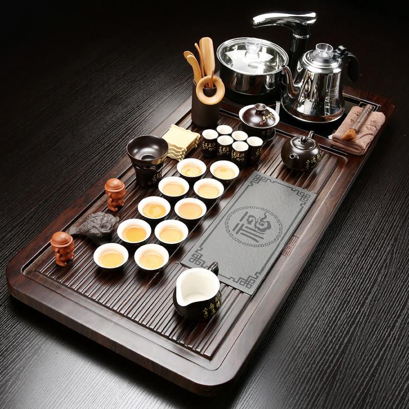 原矿紫砂功夫茶具套装实木茶盘4合1全自动电磁炉整套特价