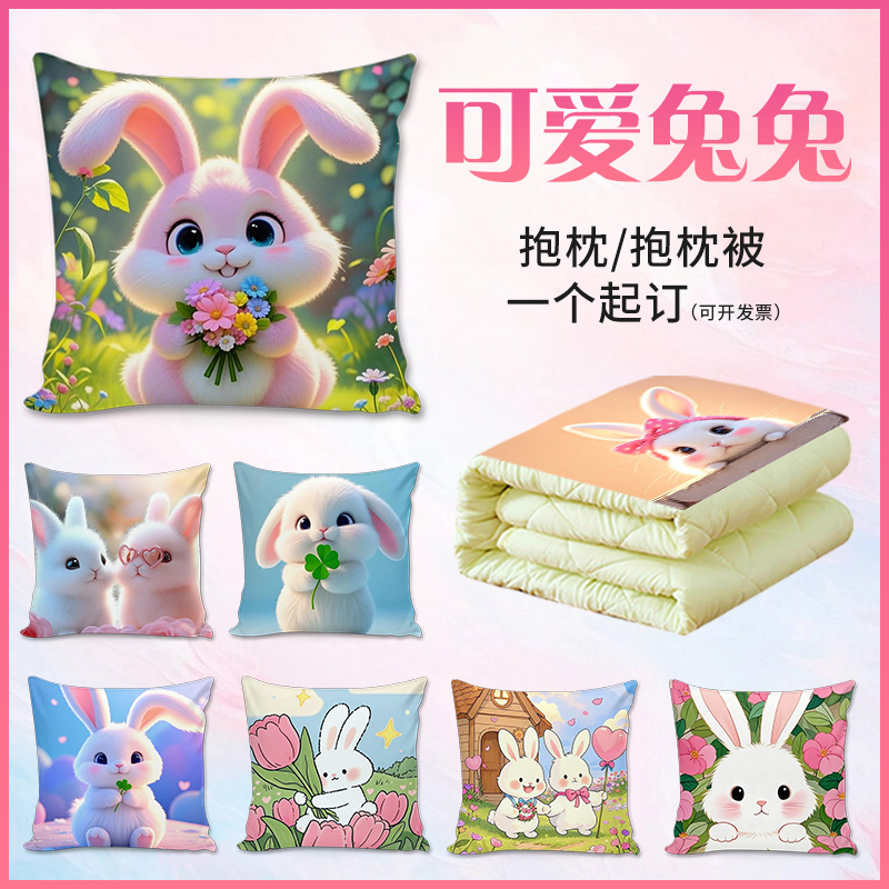 网红超萌兔兔抱枕定制可爱少女心小兔子靠垫创意闺蜜午休被子两用