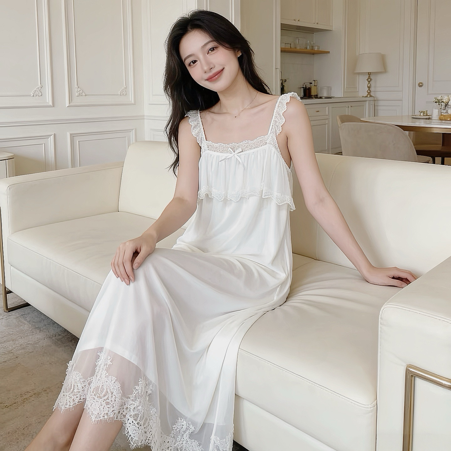 宫廷风吊带睡裙仙女蕾丝网纱凉感薄款甜美睡衣公主夏天家居服