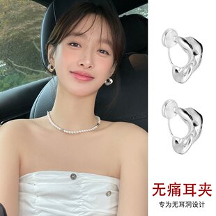 銀色幾何蚊香盤耳夾女無耳洞無痛耳環(huán)日常簡約冷淡風(fēng)氣質(zhì)耳釘耳飾