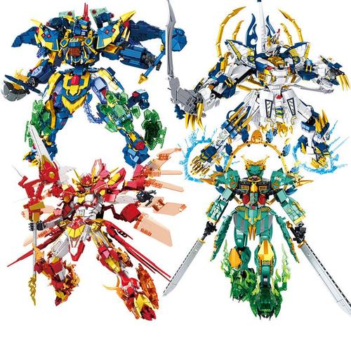 高密思积木变形机甲山海经四神兽青龙白虎朱雀玄武拼装玩具益智男