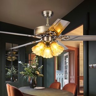 领王吊扇灯餐厅风扇吊灯52寸咖啡式带电扇一体的扇灯厅客厅卧室欧