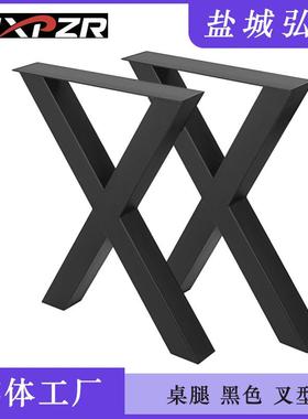 一套2个钢制桌腿方形箱形X框架桌腿黑色工业乡村风格金属餐腿