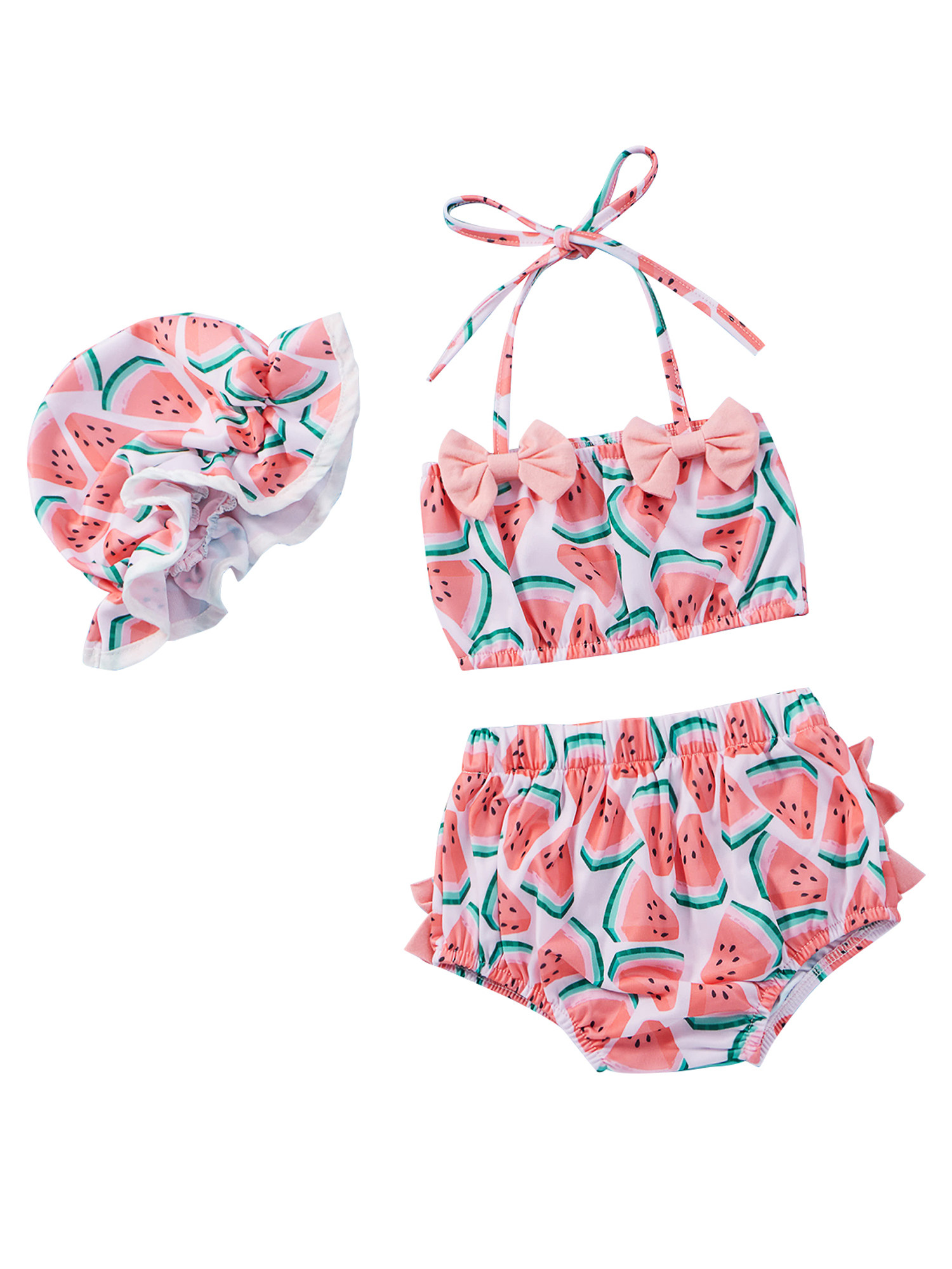 0-24m baby girl split swimsuit three piece suit watermelon p