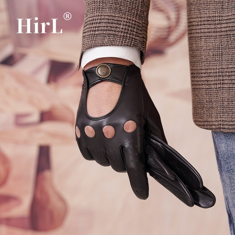 山羊皮手套男薄款透气单皮开车防滑骑行摩托车触屏真皮手套男士短