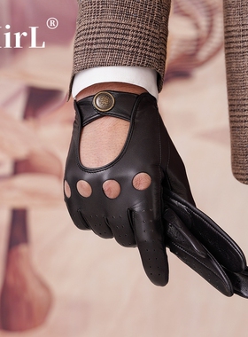 山羊皮手套男薄款透气单皮开车防滑骑行摩托车触屏真皮手套男士短