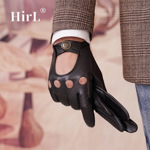 山羊皮手套男薄款透气单皮开车防滑骑行摩托车触屏真皮手套男士短