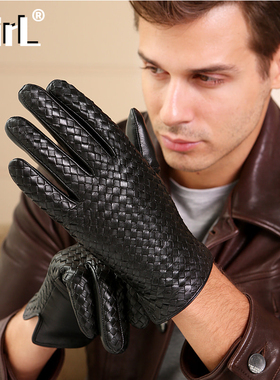 进口小山羊皮手套男真皮冬季户外骑行摩托车保暖韩版修手真皮触屏