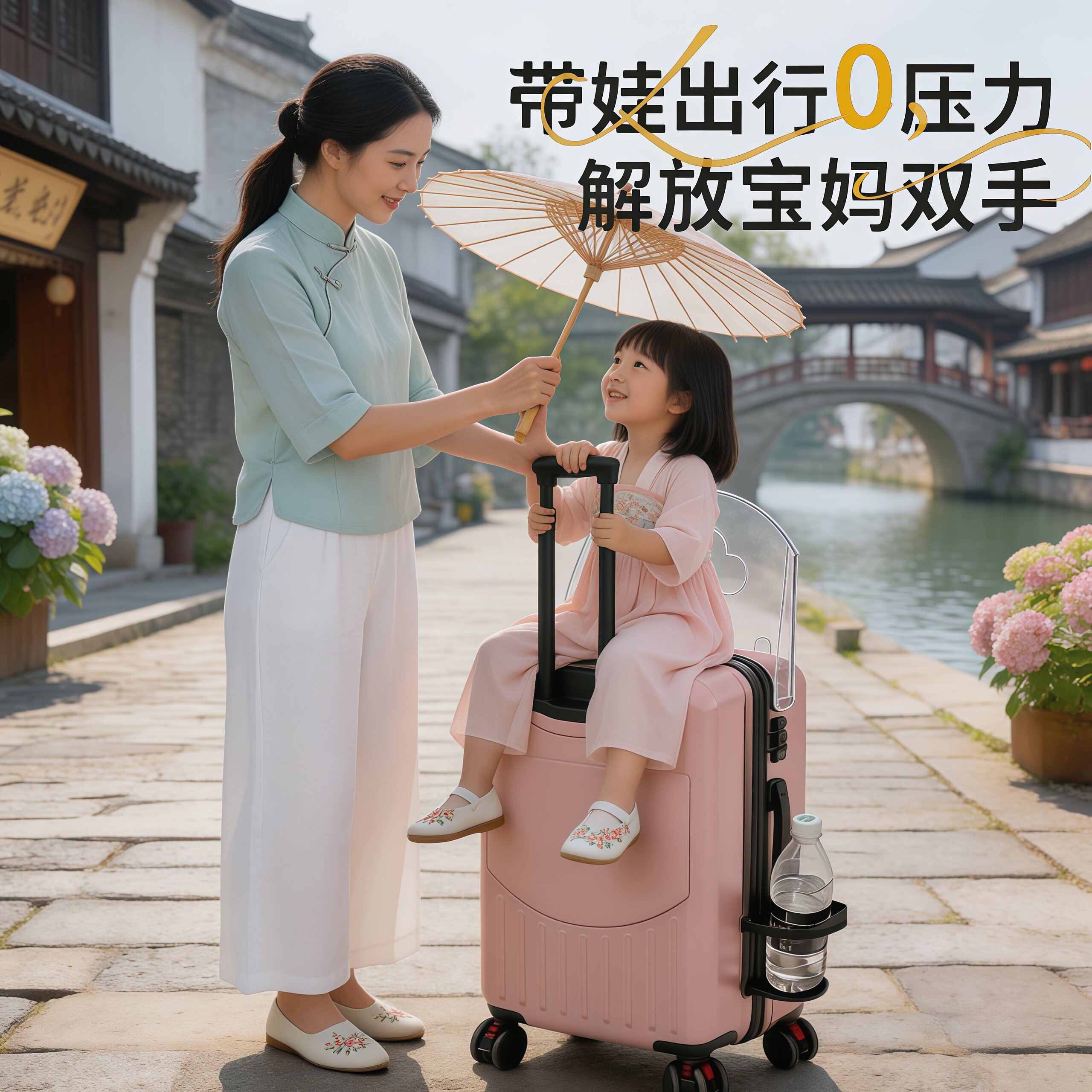 新品宝妈行李箱多功能可坐儿童箱