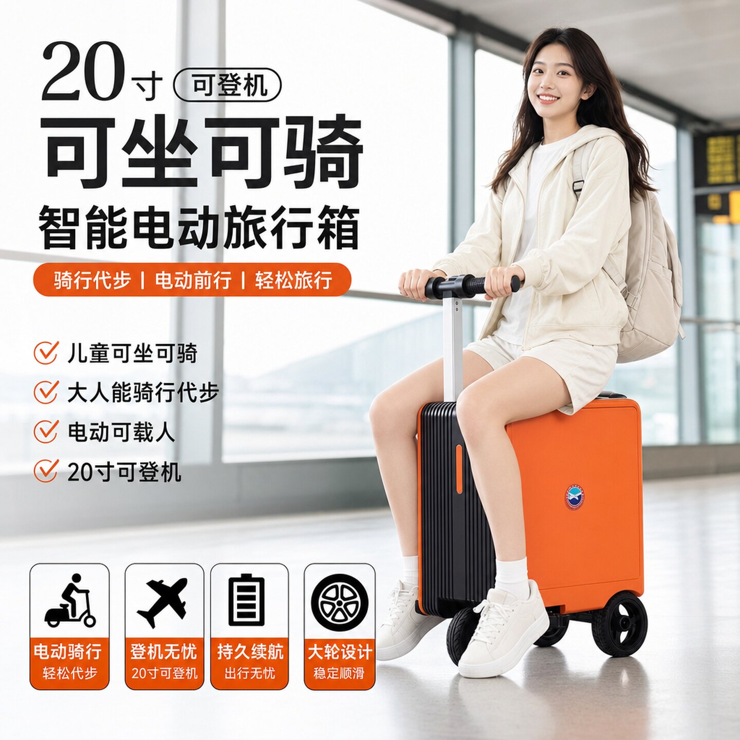 可骑电动行李箱儿童可坐可载人旅行箱大人能骑行代步20寸可登机