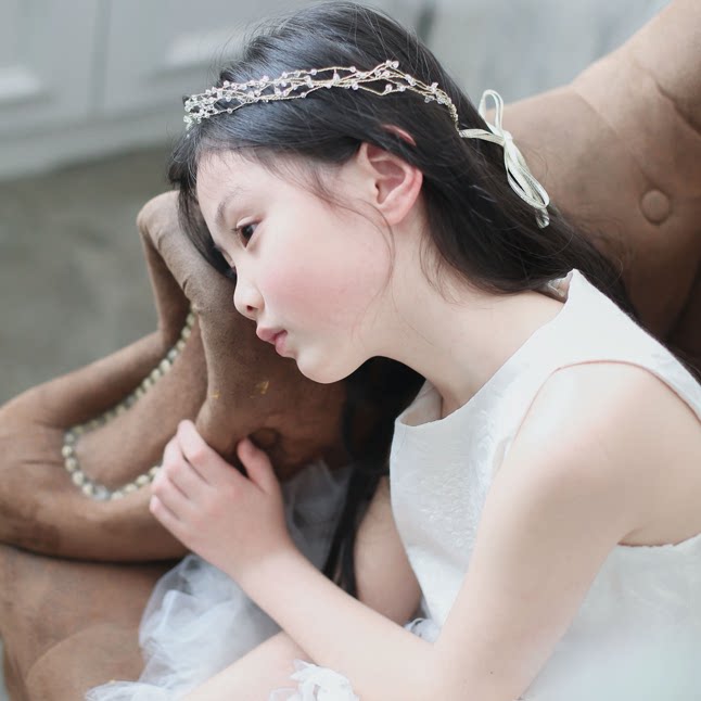 朵朵小铺 定制 儿童新娘公主婚礼钻石手工头饰发饰