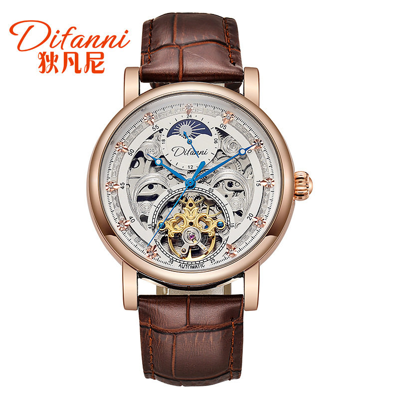 2025狄凡尼新款全镂空全自动机械表男士陀飞轮流行品牌防水男手表